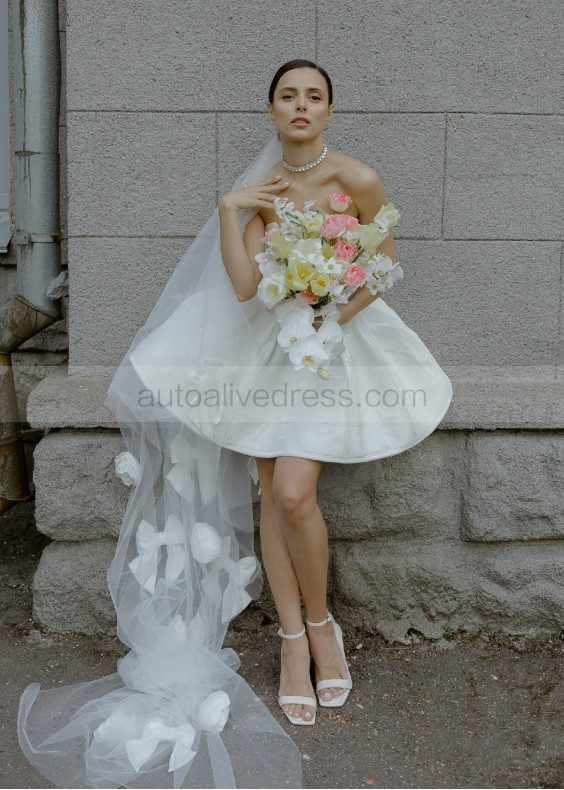 Strapless Ivory Velvet Mini Wedding Dress